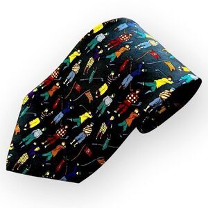 417 by Van Heusen Silk Tie Navy Golfers Retro Characters Multicolor Golf Men's